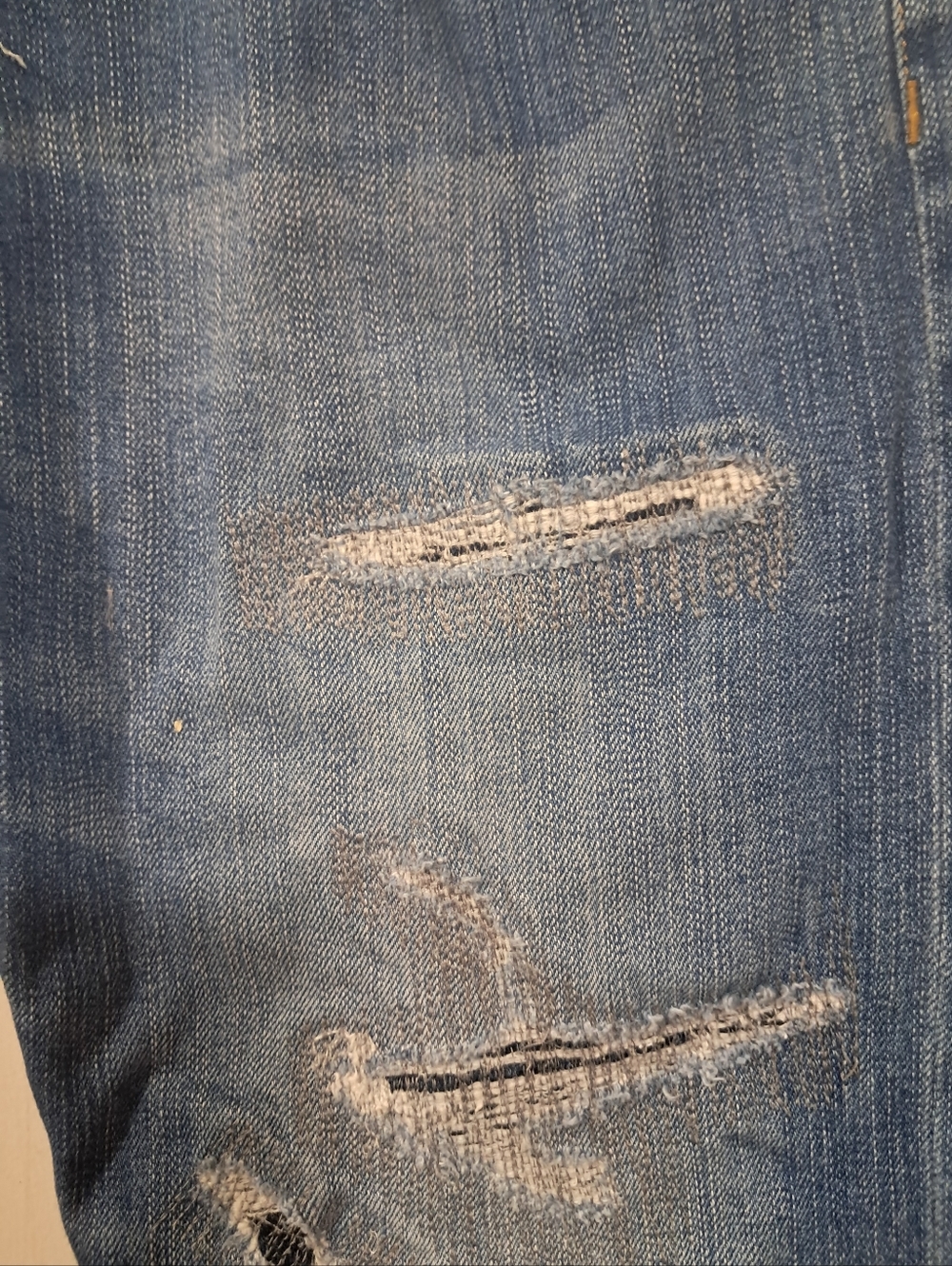 American Eagle Outfitters Distressed Patched Light Blue Mens Slim Straight Jeans - Picture 5 of 11